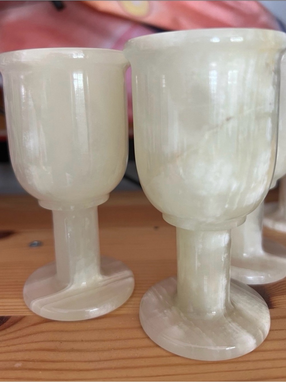 6 Carved White Onyx Goblets